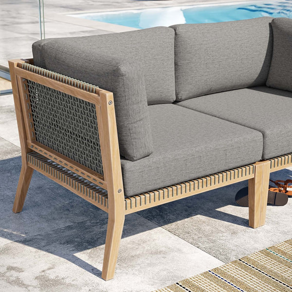 Modway Furniture Clearwater Outdoor Patio Teak Wood Loveseat - Stylish Durability, Comfortable Seating for Any Space Gray Graphite EEI-6119-GRY-GPH