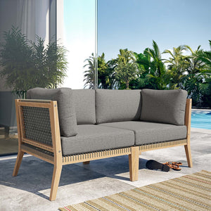 Modway Furniture Clearwater Outdoor Patio Teak Wood Loveseat - Stylish Durability, Comfortable Seating for Any Space Gray Graphite EEI-6119-GRY-GPH