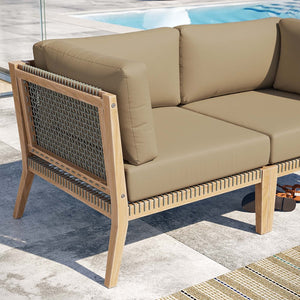 Modway Furniture Clearwater Outdoor Patio Teak Wood Loveseat - Stylish Durability, Comfortable Seating for Any Space Gray Light Brown EEI-6119-GRY-LBR