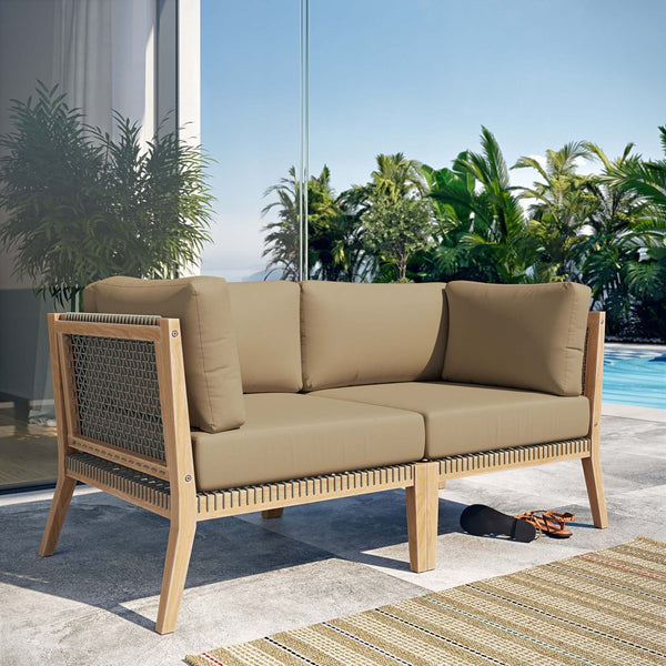 Modway Furniture Clearwater Outdoor Patio Teak Wood Loveseat - Stylish Durability, Comfortable Seating for Any Space Gray Light Brown EEI-6119-GRY-LBR