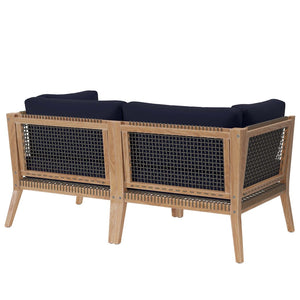 Modway Furniture Clearwater Outdoor Patio Teak Wood Loveseat - Stylish Durability, Comfortable Seating for Any Space Gray Navy EEI-6119-GRY-NAV