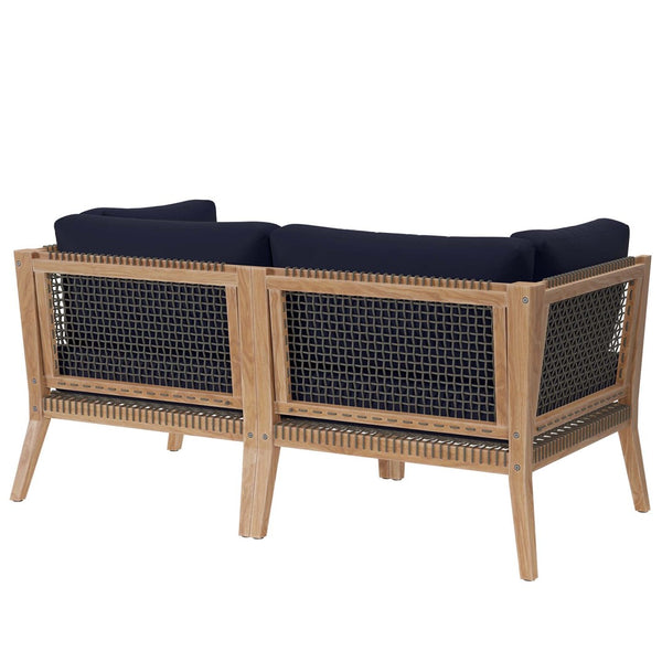Modway Furniture Clearwater Outdoor Patio Teak Wood Loveseat - Stylish Durability, Comfortable Seating for Any Space Gray Navy EEI-6119-GRY-NAV