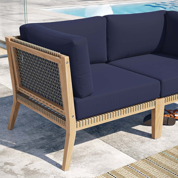 Modway Furniture Clearwater Outdoor Patio Teak Wood Loveseat - Stylish Durability, Comfortable Seating for Any Space Gray Navy EEI-6119-GRY-NAV