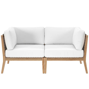 Modway Furniture Clearwater Outdoor Patio Teak Wood Loveseat - Stylish Durability, Comfortable Seating for Any Space Gray White EEI-6119-GRY-WHI