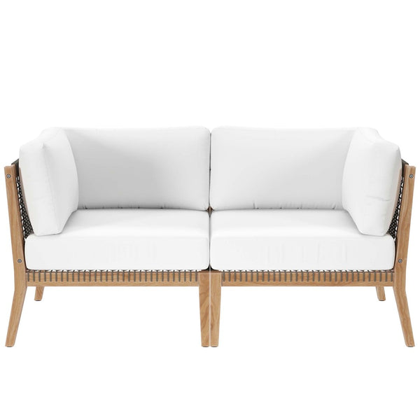 Modway Furniture Clearwater Outdoor Patio Teak Wood Loveseat - Stylish Durability, Comfortable Seating for Any Space Gray White EEI-6119-GRY-WHI