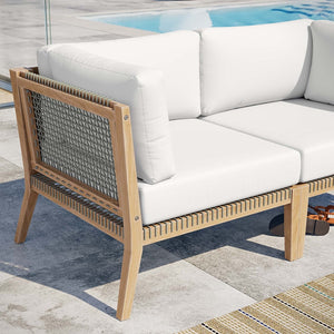 Modway Furniture Clearwater Outdoor Patio Teak Wood Loveseat - Stylish Durability, Comfortable Seating for Any Space Gray White EEI-6119-GRY-WHI