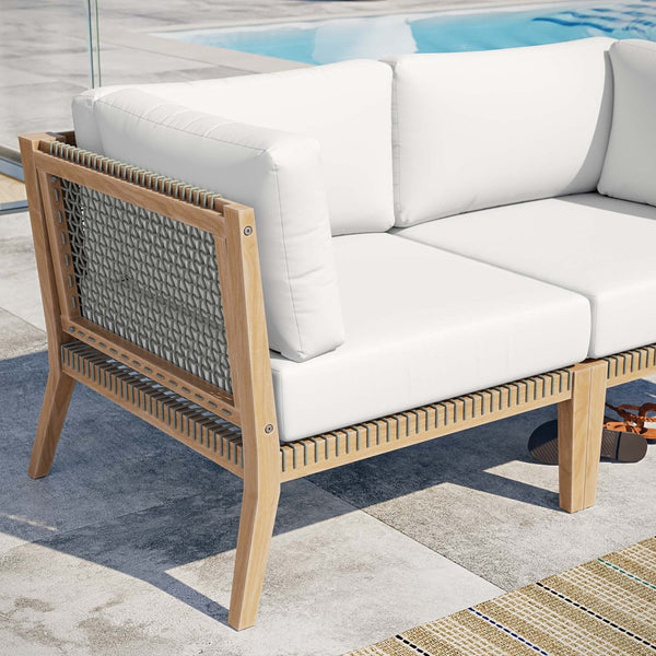 Modway Furniture Clearwater Outdoor Patio Teak Wood Loveseat - Stylish Durability, Comfortable Seating for Any Space Gray White EEI-6119-GRY-WHI