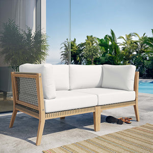 Modway Furniture Clearwater Outdoor Patio Teak Wood Loveseat - Stylish Durability, Comfortable Seating for Any Space Gray White EEI-6119-GRY-WHI