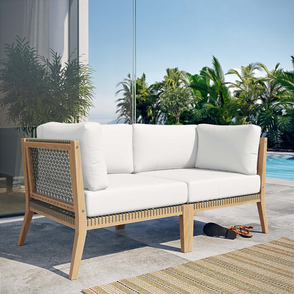 Modway Furniture Clearwater Outdoor Patio Teak Wood Loveseat - Stylish Durability, Comfortable Seating for Any Space Gray White EEI-6119-GRY-WHI