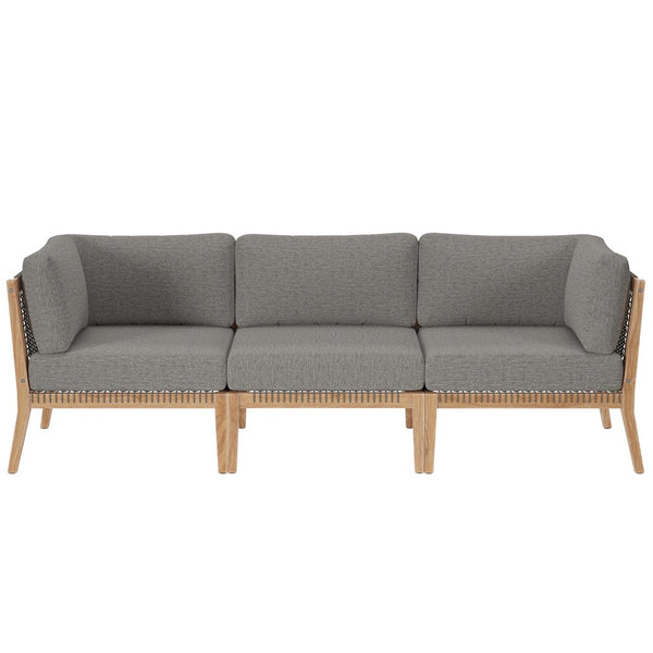 Modway Furniture Clearwater Outdoor Patio Teak Wood Sofa - Premium Comfort, Weather-Resistant Design for Your Space Gray Graphite EEI-6120-GRY-GPH