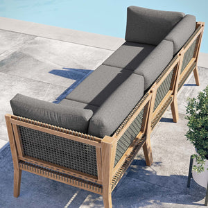 Modway Furniture Clearwater Outdoor Patio Teak Wood Sofa - Premium Comfort, Weather-Resistant Design for Your Space Gray Graphite EEI-6120-GRY-GPH