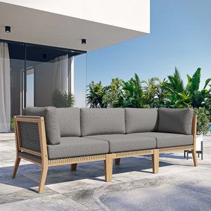 Modway Furniture Clearwater Outdoor Patio Teak Wood Sofa - Premium Comfort, Weather-Resistant Design for Your Space Gray Graphite EEI-6120-GRY-GPH