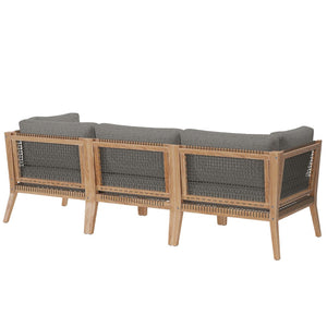 Modway Furniture Clearwater Outdoor Patio Teak Wood Sofa - Premium Comfort, Weather-Resistant Design for Your Space Gray Graphite EEI-6120-GRY-GPH