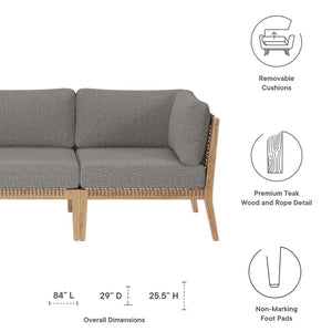 Modway Furniture Clearwater Outdoor Patio Teak Wood Sofa - Premium Comfort, Weather-Resistant Design for Your Space Gray Graphite EEI-6120-GRY-GPH