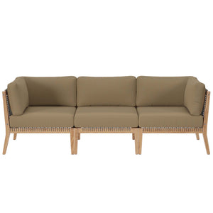 Modway Furniture Clearwater Outdoor Patio Teak Wood Sofa - Premium Comfort, Weather-Resistant Design for Your Space Gray Light Brown EEI-6120-GRY-LBR