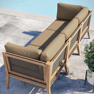 Modway Furniture Clearwater Outdoor Patio Teak Wood Sofa - Premium Comfort, Weather-Resistant Design for Your Space Gray Light Brown EEI-6120-GRY-LBR