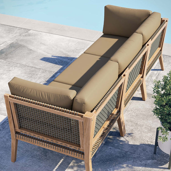 Modway Furniture Clearwater Outdoor Patio Teak Wood Sofa - Premium Comfort, Weather-Resistant Design for Your Space Gray Light Brown EEI-6120-GRY-LBR
