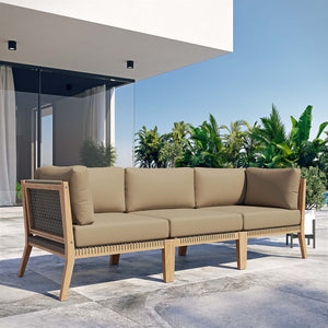 Modway Furniture Clearwater Outdoor Patio Teak Wood Sofa - Premium Comfort, Weather-Resistant Design for Your Space Gray Light Brown EEI-6120-GRY-LBR