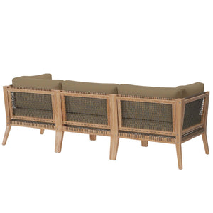 Modway Furniture Clearwater Outdoor Patio Teak Wood Sofa - Premium Comfort, Weather-Resistant Design for Your Space Gray Light Brown EEI-6120-GRY-LBR