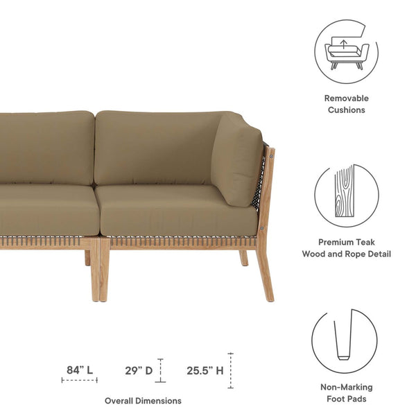 Modway Furniture Clearwater Outdoor Patio Teak Wood Sofa - Premium Comfort, Weather-Resistant Design for Your Space Gray Light Brown EEI-6120-GRY-LBR