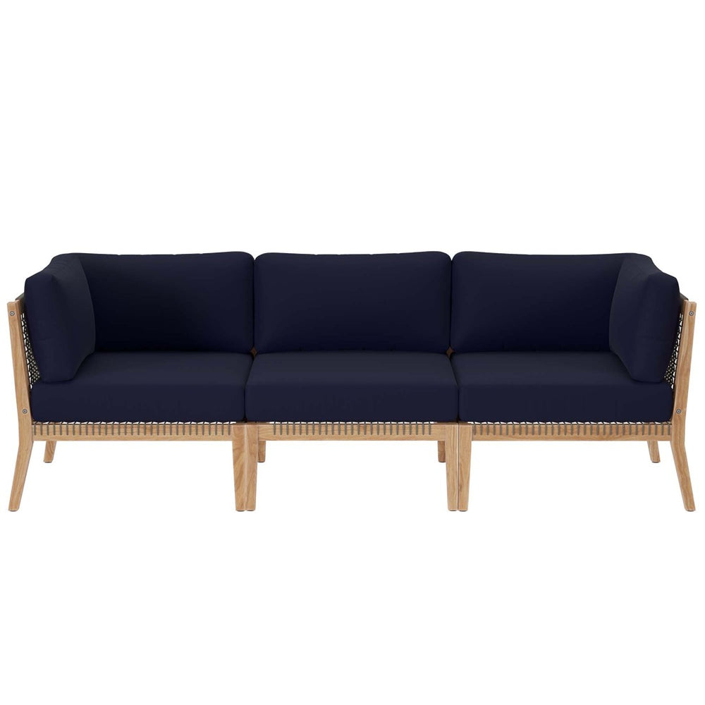 Modway Furniture Clearwater Outdoor Patio Teak Wood Sofa - Premium Comfort, Weather-Resistant Design for Your Space Gray Navy EEI-6120-GRY-NAV