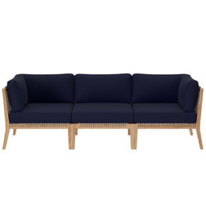 Modway Furniture Clearwater Outdoor Patio Teak Wood Sofa - Premium Comfort, Weather-Resistant Design for Your Space Gray Navy EEI-6120-GRY-NAV