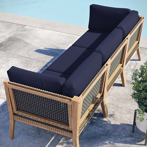 Modway Furniture Clearwater Outdoor Patio Teak Wood Sofa - Premium Comfort, Weather-Resistant Design for Your Space Gray Navy EEI-6120-GRY-NAV