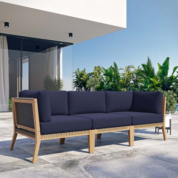 Modway Furniture Clearwater Outdoor Patio Teak Wood Sofa - Premium Comfort, Weather-Resistant Design for Your Space Gray Navy EEI-6120-GRY-NAV