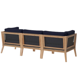 Modway Furniture Clearwater Outdoor Patio Teak Wood Sofa - Premium Comfort, Weather-Resistant Design for Your Space Gray Navy EEI-6120-GRY-NAV