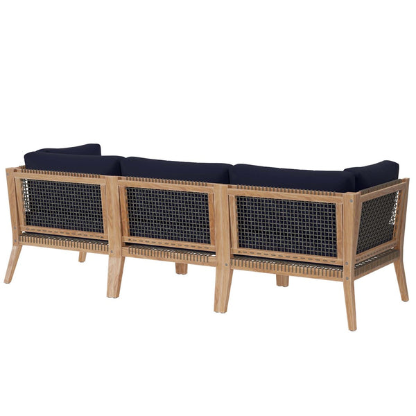 Modway Furniture Clearwater Outdoor Patio Teak Wood Sofa - Premium Comfort, Weather-Resistant Design for Your Space Gray Navy EEI-6120-GRY-NAV