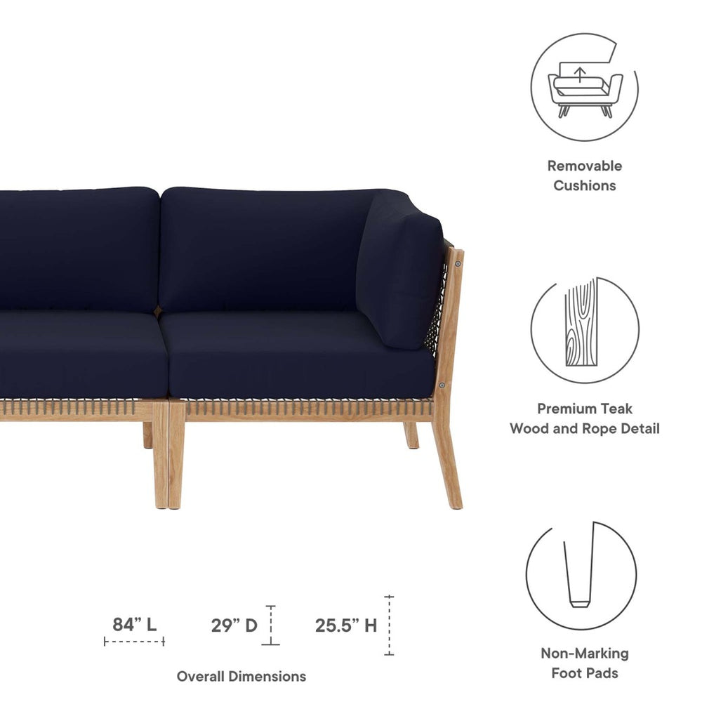 Modway Furniture Clearwater Outdoor Patio Teak Wood Sofa - Premium Comfort, Weather-Resistant Design for Your Space Gray Navy EEI-6120-GRY-NAV