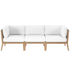 Modway Furniture Clearwater Outdoor Patio Teak Wood Sofa - Premium Comfort, Weather-Resistant Design for Your Space Gray White EEI-6120-GRY-WHI