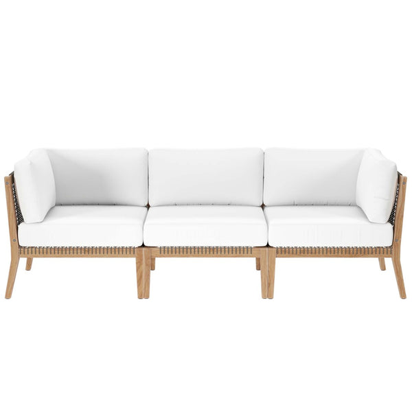 Modway Furniture Clearwater Outdoor Patio Teak Wood Sofa - Premium Comfort, Weather-Resistant Design for Your Space Gray White EEI-6120-GRY-WHI