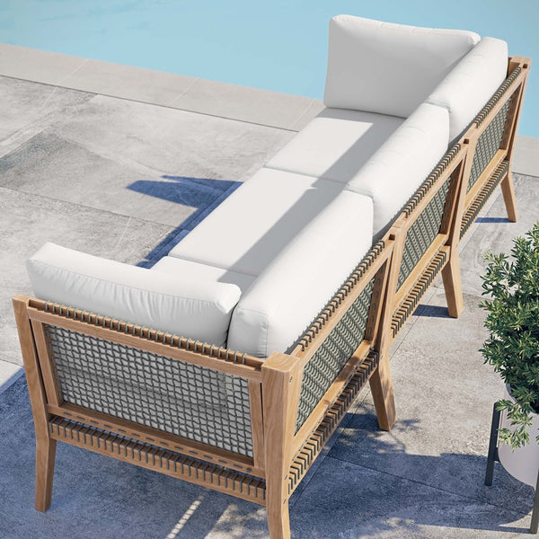 Modway Furniture Clearwater Outdoor Patio Teak Wood Sofa - Premium Comfort, Weather-Resistant Design for Your Space Gray White EEI-6120-GRY-WHI