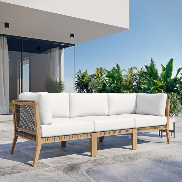 Modway Furniture Clearwater Outdoor Patio Teak Wood Sofa - Premium Comfort, Weather-Resistant Design for Your Space Gray White EEI-6120-GRY-WHI