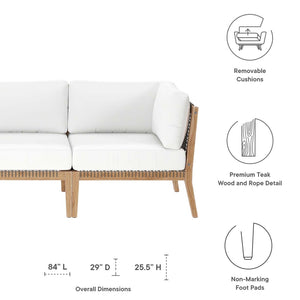 Modway Furniture Clearwater Outdoor Patio Teak Wood Sofa - Premium Comfort, Weather-Resistant Design for Your Space Gray White EEI-6120-GRY-WHI
