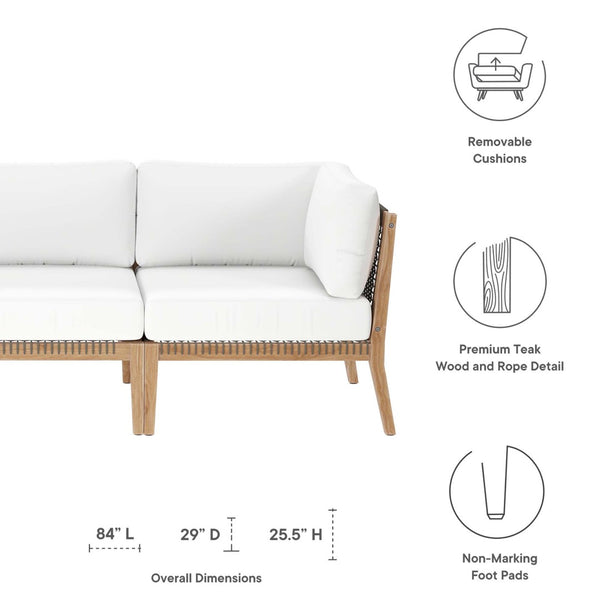 Modway Furniture Clearwater Outdoor Patio Teak Wood Sofa - Premium Comfort, Weather-Resistant Design for Your Space Gray White EEI-6120-GRY-WHI