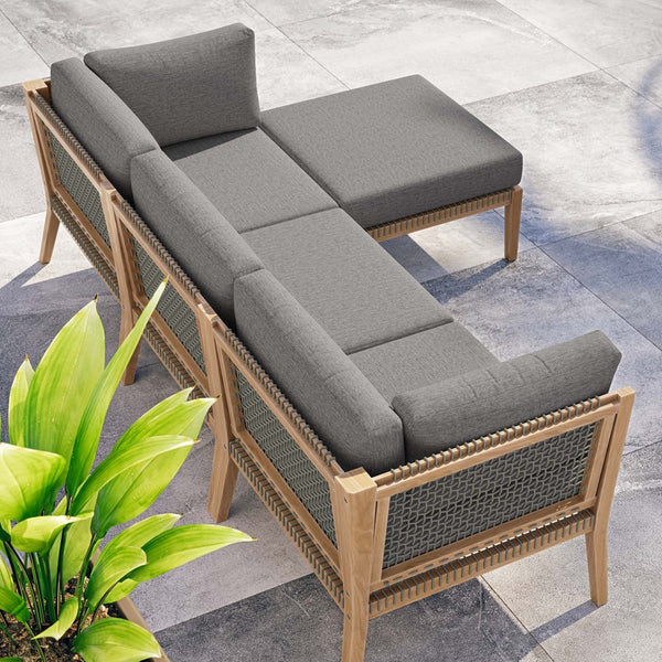 Modway Furniture Clearwater 4-Piece Teak Outdoor Sectional Sofa Set - Coastal Design, Durable Comfort for Your Patio Gray Graphite EEI-6121-GRY-GPH
