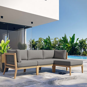 Modway Furniture Clearwater 4-Piece Teak Outdoor Sectional Sofa Set - Coastal Design, Durable Comfort for Your Patio Gray Graphite EEI-6121-GRY-GPH