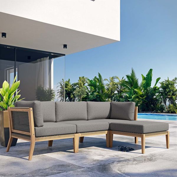 Modway Furniture Clearwater 4-Piece Teak Outdoor Sectional Sofa Set - Coastal Design, Durable Comfort for Your Patio Gray Graphite EEI-6121-GRY-GPH