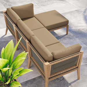 Modway Furniture Clearwater 4-Piece Teak Outdoor Sectional Sofa Set - Coastal Design, Durable Comfort for Your Patio Gray Light Brown EEI-6121-GRY-LBR