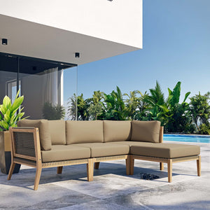 Modway Furniture Clearwater 4-Piece Teak Outdoor Sectional Sofa Set - Coastal Design, Durable Comfort for Your Patio Gray Light Brown EEI-6121-GRY-LBR