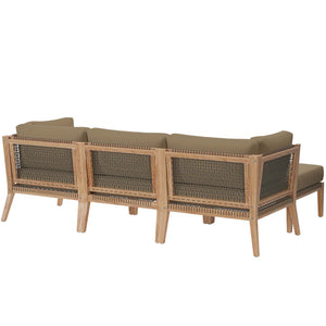 Modway Furniture Clearwater 4-Piece Teak Outdoor Sectional Sofa Set - Coastal Design, Durable Comfort for Your Patio Gray Light Brown EEI-6121-GRY-LBR