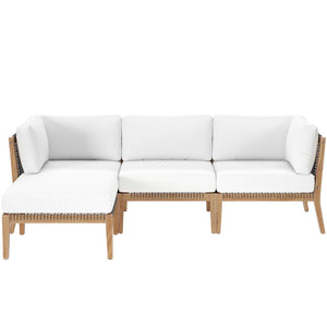 Modway Furniture Clearwater 4-Piece Teak Outdoor Sectional Sofa Set - Coastal Design, Durable Comfort for Your Patio Gray White EEI-6121-GRY-WHI