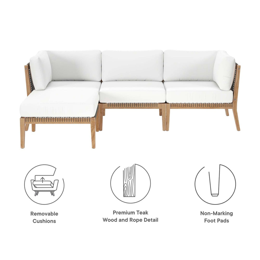 Modway Furniture Clearwater 4-Piece Teak Outdoor Sectional Sofa Set - Coastal Design, Durable Comfort for Your Patio Gray White EEI-6121-GRY-WHI