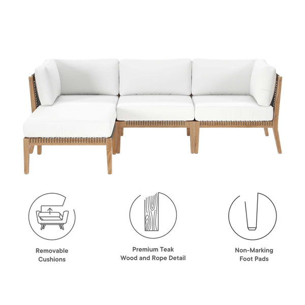 Modway Furniture Clearwater 4-Piece Teak Outdoor Sectional Sofa Set - Coastal Design, Durable Comfort for Your Patio Gray White EEI-6121-GRY-WHI