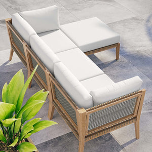 Modway Furniture Clearwater 4-Piece Teak Outdoor Sectional Sofa Set - Coastal Design, Durable Comfort for Your Patio Gray White EEI-6121-GRY-WHI
