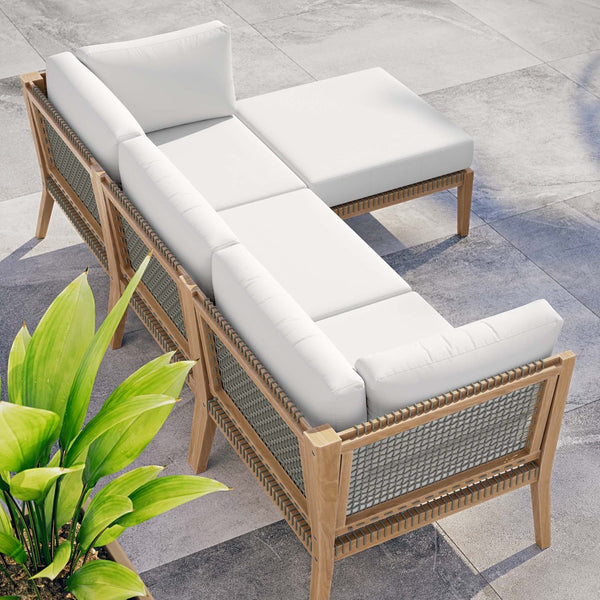 Modway Furniture Clearwater 4-Piece Teak Outdoor Sectional Sofa Set - Coastal Design, Durable Comfort for Your Patio Gray White EEI-6121-GRY-WHI