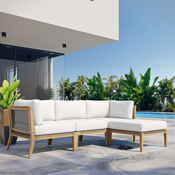 Modway Furniture Clearwater 4-Piece Teak Outdoor Sectional Sofa Set - Coastal Design, Durable Comfort for Your Patio Gray White EEI-6121-GRY-WHI