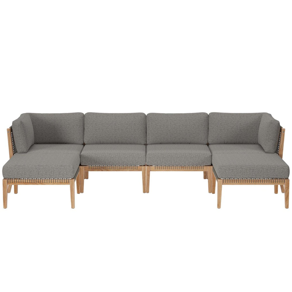 Modway Furniture Clearwater 6-Piece Outdoor Teak Wood Sectional Sofa Set for Stylish, Comfortable Patio Living Gray Graphite EEI-6122-GRY-GPH